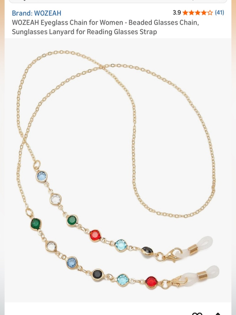 Gold Multi-Color Beaded Eyewear Chain Necklace for Women